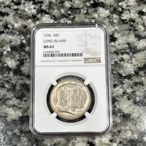 1936 NGC MS63 LONG ISLAND TERCENTENARY HALF DOLLAR 50C SILVER COIN - Picture 1 of 3