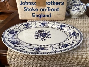 Johnson Brothers, Stoke-on-Trent, Blue Indies, piatto da portata ovale 12" nuovo - Foto 1 di 2