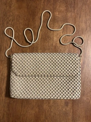 Vintage Whiting And Davis Metal Mesh Purse Clutch Cord Shoulder Strap Tan EUC - Image 1 of 4