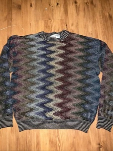 Jhane Barnes Sweater Small Pullover Wool Blend Multi Color Optical Art Japan - Picture 1 of 5