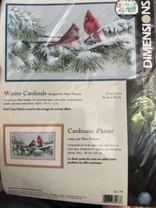 DIMENSIONS 35178 "WINTER CARDINALS" 15" x 9" COUNTED CROSS STITCH 2006 PICTURE - Picture 1 of 3