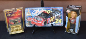 Lote de 3 coches NASCAR Jeff Gordon #24 chapados en oro 24K, cabeza bobble + matrícula - Imagen 1 de 12