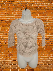 CAMISETA MANGO BEIGE CROCHET TOP PEQUEÑA MUJER MANGA CORTA CORTE RECORTADO - Imagen 1 de 4