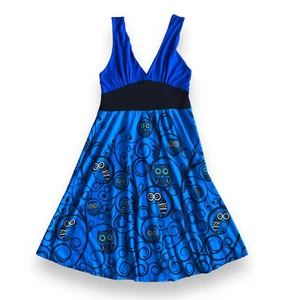 Kathmandu Imports Blue and Black Owl Print V-Neck Dress Size S - Picture 1 of 5