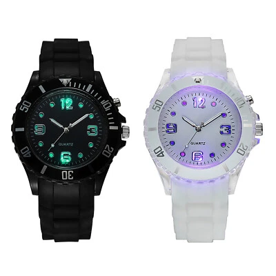 Boys Girls Silicone Quartz Wrist Watch LED Colorful Arabic Numberals Flashing - Image 1 of 3