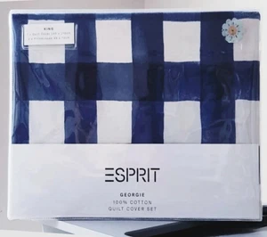 💜ESPRIT Georgie Cotton Percale 3pc King Quilt Cover Set in Navy RRP $200💜 - Picture 1 of 8
