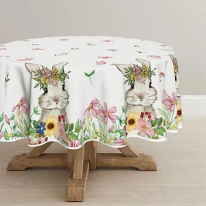 Horaldaily Easter Tablecloth 70×70 Inch 70&#xD7;70&quot;,Round, Pink/Green  - Picture 1 of 6