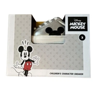 Novo com etiquetas Tênis Disney Mickey Mouse Personagem Corte Prata Juventude Tamanho 3 - Imagem 1 de 4