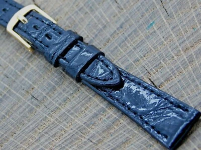 Nuevo de Lote Antiguo Stylecraft Correa de Reloj de Cocodrilo Negro Sin Usar Hebilla Tono Dorado 13mm Foto 1 de 4