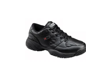 Women's Black PU Leather Round Toe Waterproof Lace-Up Work Shoes - Picture 1 of 2