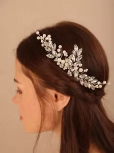 Pearl & crystal Silver Tiara Rhinestone Handmade Headpiece Headband Bridal Crown - Picture 1 of 5