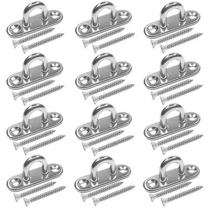 12Pack 1.8 Inch Stainless Steel Pad Eye Plate Snap Hooks Plant Hangers w/ Screws - Picture 1 of 7