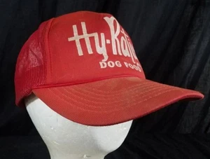 Vtg Hy-Ration Red Dog Food Hat Distressed Destroyed Trucker Cap Snapback Hat - Picture 1 of 6