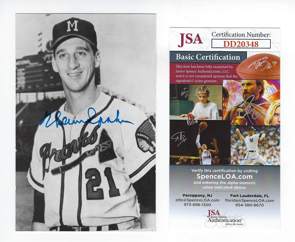 BRAVES Warren Spahn signed vintage postcard JSA COA AUTO Autographed Milwaukee - Image 1 of 1