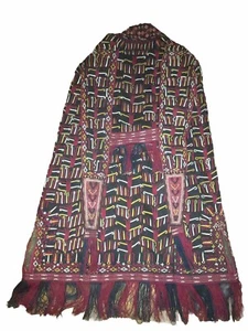 antique Vtg Uzbek Tekke Turkmen silk Embroidered coat chyrpy Mantel CAPE - Picture 1 of 22