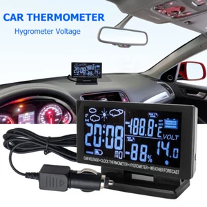 12V Digital Clock Car LCD Alarm Voltage Thermometer Hygrometer Weather Forecast - Picture 1 of 9