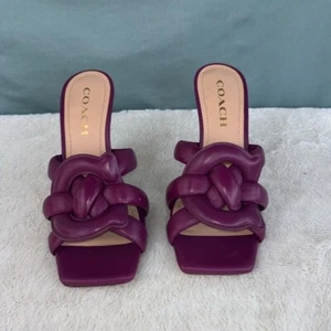 EUC Coach Kellie Leather Sandal Size 7.5 Purple Open Toe Summer Heel Fashion Lux - Picture 1 of 9