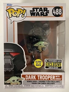 Funko Pop! Flying Dark Trooper With Grogu #488 Star Wars Glow EE 2022 Exclusive - Picture 1 of 6