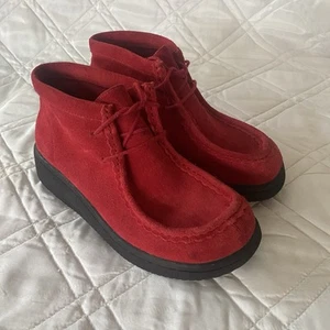 Vintage Lower East Side Y2K Chukka Suede Leather Moc Toe Boots Red Size 7.5 - Picture 1 of 18