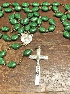 VINTAGE IRISH BEADS SILVER TONE ROSARY 44" LONG - Picture 1 of 7