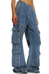 DIESEL - Relaxed Jeans 0pgah Denim Cargo Pants - Sz 26 - NWOT - Picture 1 of 11