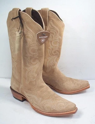Botas de Vaquero Ariat Para Mujer 7.5 B Gamuza Taupe Hazen 12" Punta Corta Foto 1 de 4