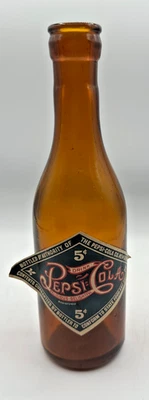Honey Amber Hand Blown 1973 Repro PEPSI COLA NEW BERN NC Bottle Embossed Labeled - Image 1 of 4