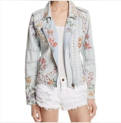 Jaqueta de Moto BlankNYC Bordada e Embelezada Jeans Tamanho P - Imagem 1 de 4