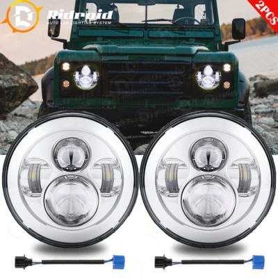 Par de faros redondos LED de 7 pulgadas HI/LO para Land Rover Defender 110 90 Rover Foto 1 de 4