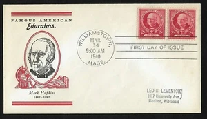 #870 2c Famous Americans - Educators -Mark Hopkins- Linprint FDC Pair Handstamp - Picture 1 of 2