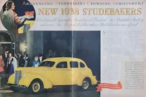 Anuncio de automóvil Studebaker President amarillo art deco vintage de 1938 - Imagen 1 de 1