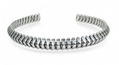 Sterling Silver Ribbed Geometric Vertebrae Adjustable Open Cuff Bangle Bracelet - Image 1 of 4