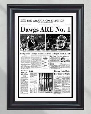 1980 Georgia Bulldogs National Champions Framed Front Page Newspaper Print UGA - Image 1 of 4