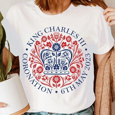King Charles Krönungs-T-Shirt offizielles Emblem perfekt für Männer Frauen Kinder Top #2
