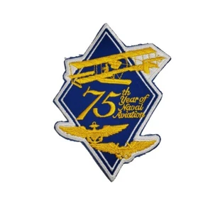 Vtg.  75th Year Of Naval Aviation Blue, Yellow, & White Sew On Patch Badge 1986 - Picture 1 of 3