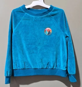 Cat & Jack Teal Blue Velour Sweatshirt w/ Mountain Patch Accent Girl Large 10/12 - Picture 1 of 6