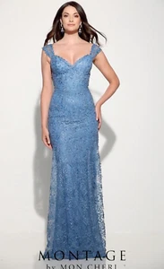 NWT Montage Mon Cheri Evening Gown Lace Formal Mother Of The Bride Blue Size 16 - Picture 1 of 3