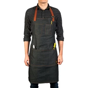 Denim Apron Workwear Workshop Apron With Pockets & Adjustable Neck Straps Durabl - Picture 1 of 6