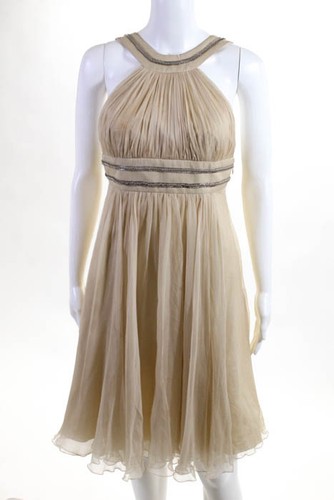 VERSACE Abito abito senza maniche beige avorio argento impreziosito collo alto 38 EU