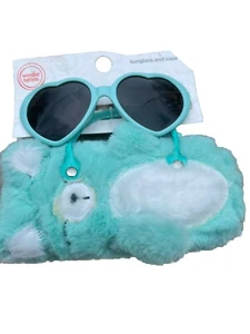 Kids BLUE HEART Sunglasses BEAR 🐻 Carrying Case 2 Piece Wonder Nation NEW - Picture 1 of 5