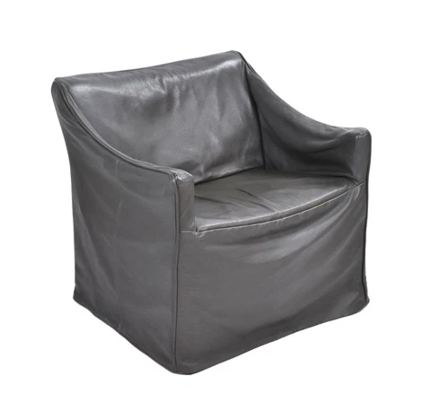 Vintage Modern Grey Leather Slipcover Draped Chair Lounge Cover
