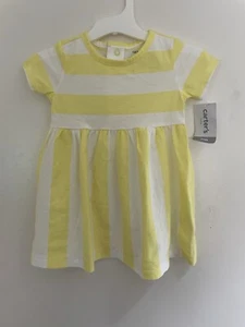 Carter's Baby Girls Striped 100% Cotton Fit & Flare Short Sleeve Dress Yellow 9M - Picture 1 of 4