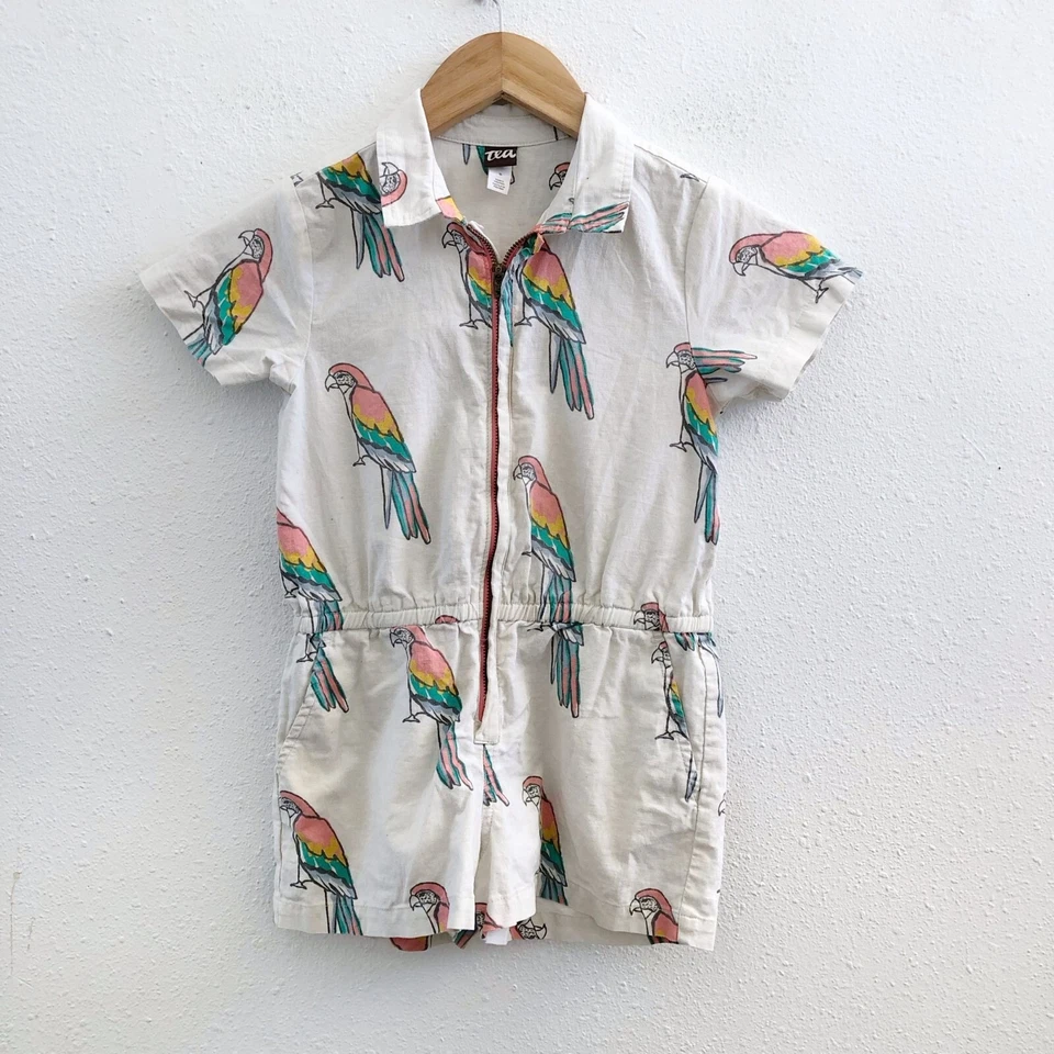 TEA COLLECTION Linen/ Cotton Blend Zipped Romper Size 5 - Image 1 of 4