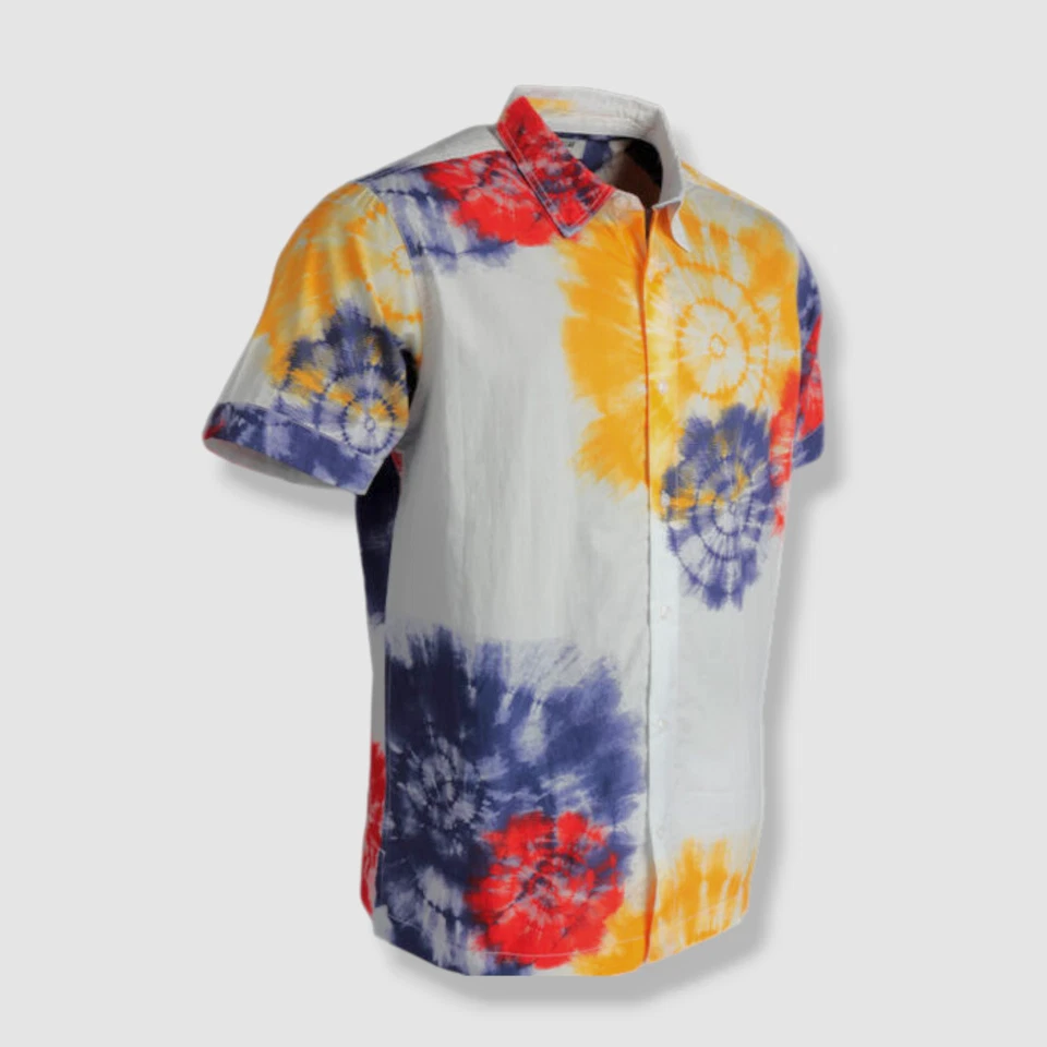 $45 Caterpillar Men White Blue Print Cotton Short-Sleeve Button-Up Shirt Size M - Image 1 of 1