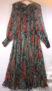 Sundance Dress Semi Sheer Beach Cover Green Burgundy Floral Womens Size XL - Picture 1 of 10