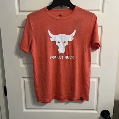 Under Armour Project Rock Heat Gear Youth Large Coral/Whit Short Slv T-Shirt New - Image 1 of 4