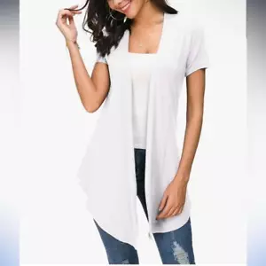 2XL- White Open Front Short Sleeve Cardigans for Women Lightweight Summer Drape - Picture 1 of 4
