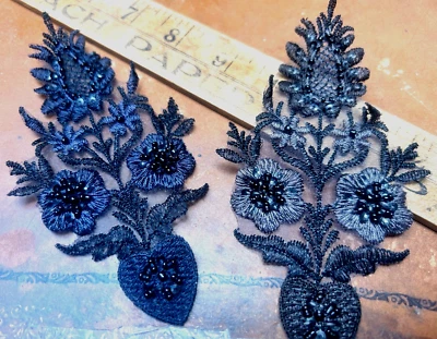 Apliques Bordados 3x5.5" Flores Cuentas Lentejuelas Cosidas a Mano 1 pieza Foto 1 de 3