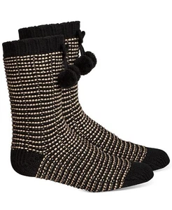 Womens Slipper Socks Faux Sherpa Lined Black Striped S/M CHARTER CLUB $24 NWT - Picture 1 of 1