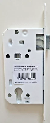 BEVER & KLOPHAUS Bever Korridorschloss PZ/W weiß RECHTS 55,72,8, Stulp rund 20mm Einsteckschloss